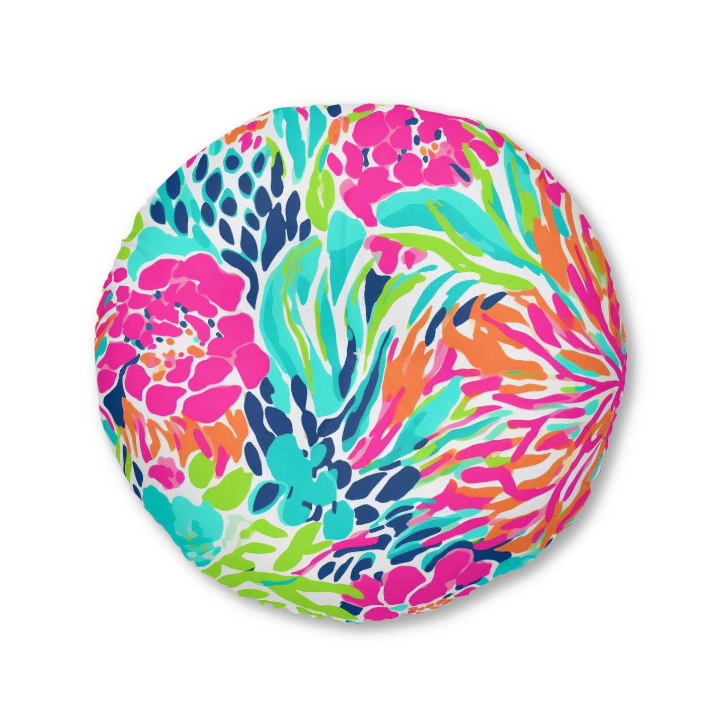 Vibrant Floral Round Tufted Floor Pillow