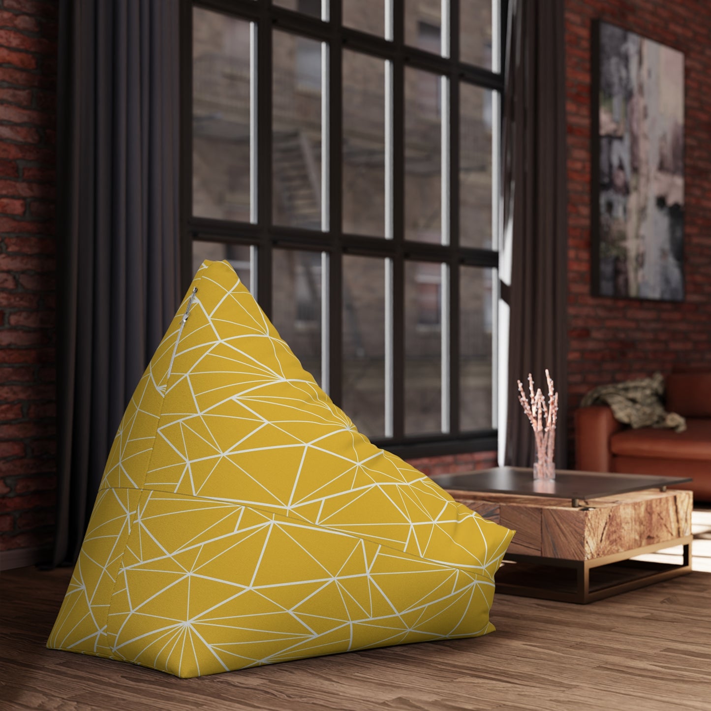 Modern Yellow Geometric Bean Bag Chair Cover