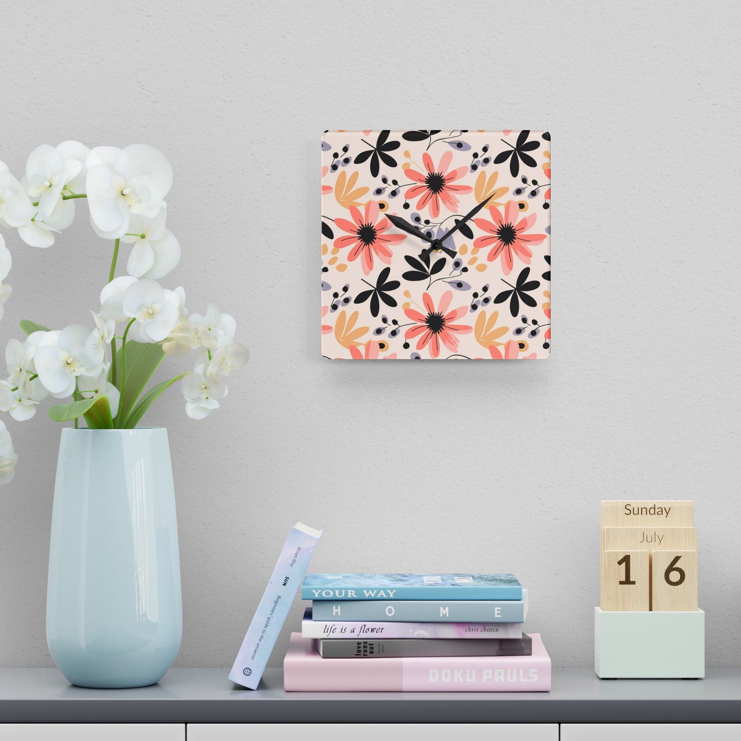 Floral Acrylic Wall Clock