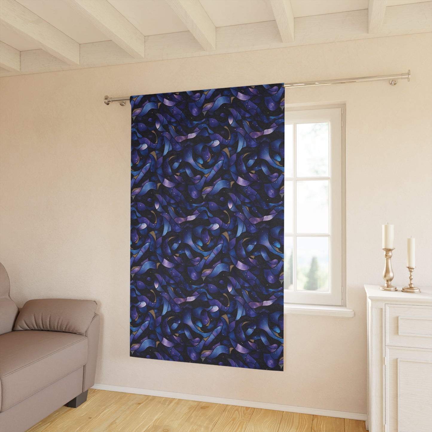 Cosmic Wave Pattern Window Curtain - 1 Piece, Stylish Home Decor, Dark Blue and Purple Design