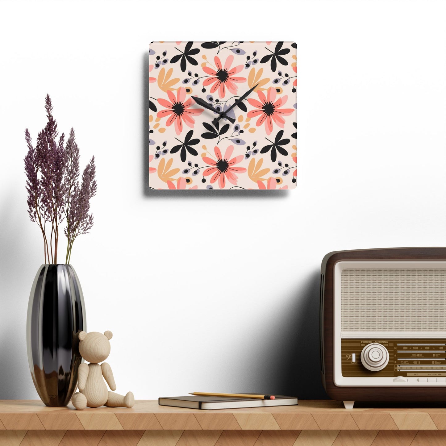 Floral Acrylic Wall Clock