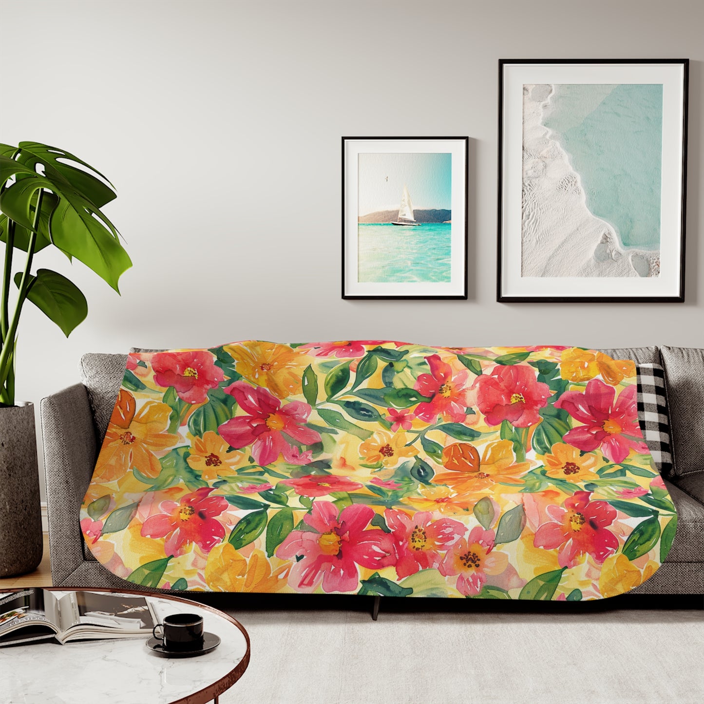 Vibrant Floral Sherpa Blanket