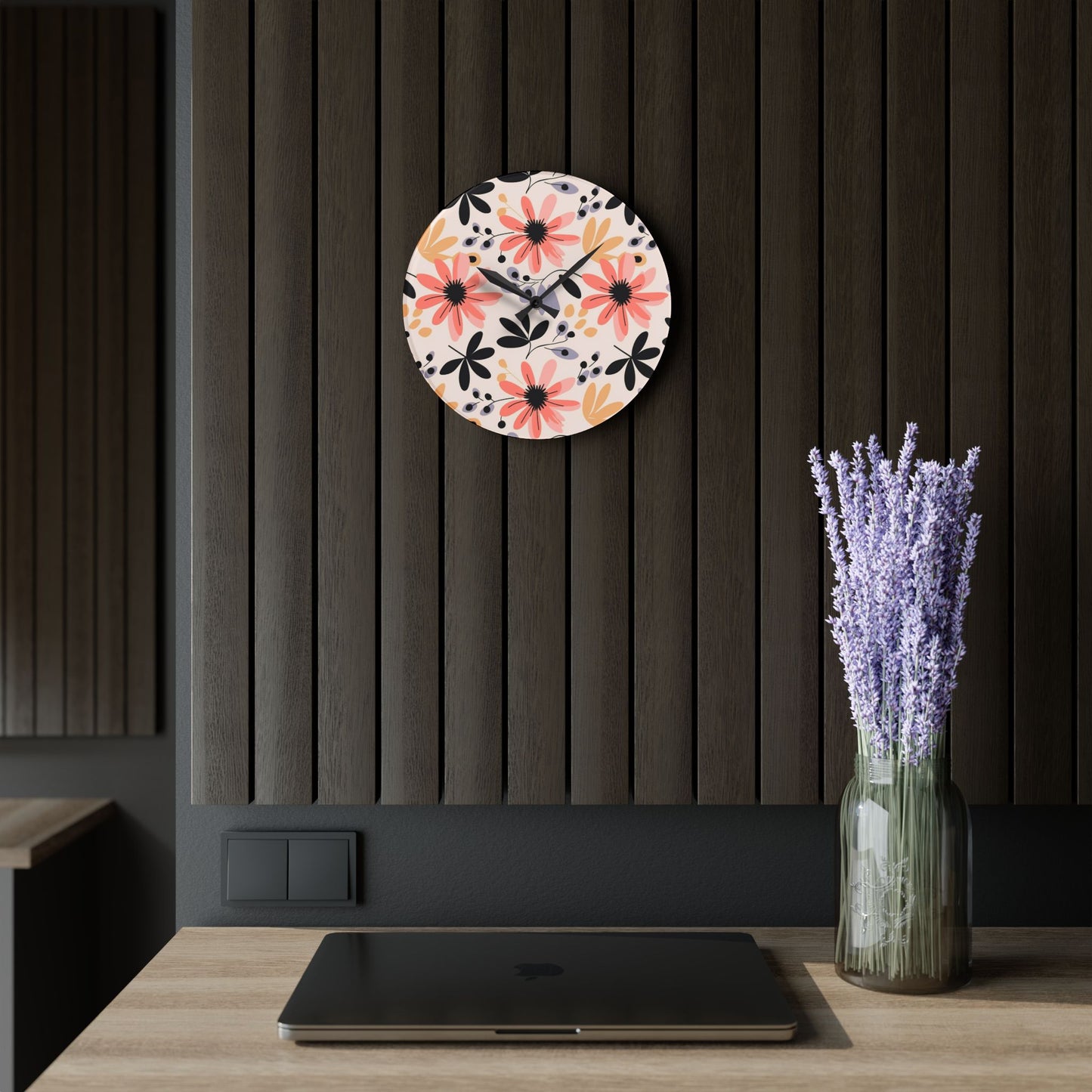 Floral Acrylic Wall Clock