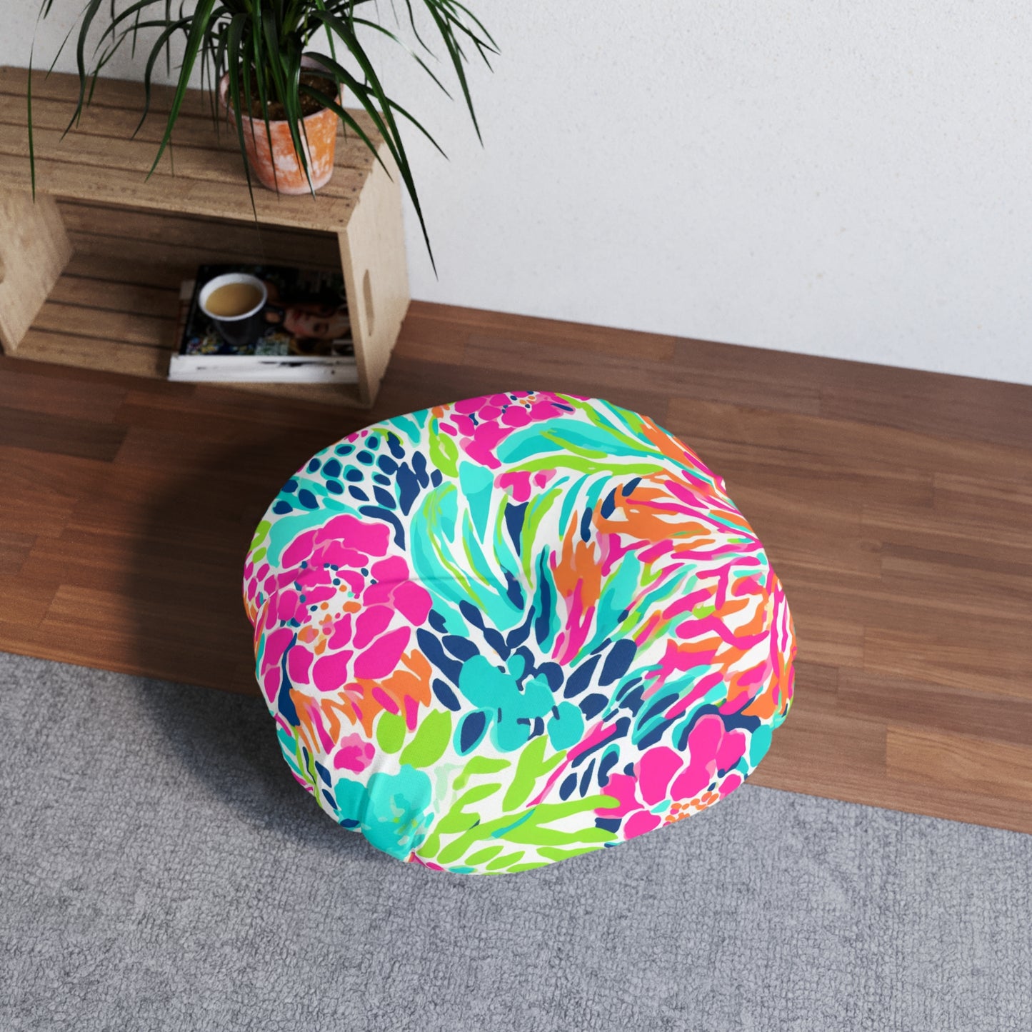 Vibrant Floral Round Tufted Floor Pillow