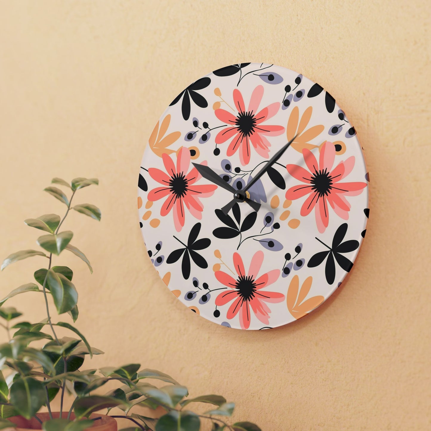 Floral Acrylic Wall Clock