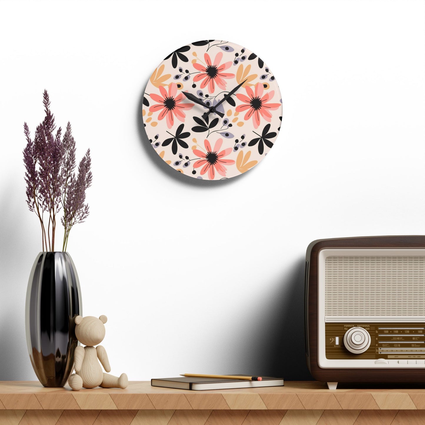 Floral Acrylic Wall Clock