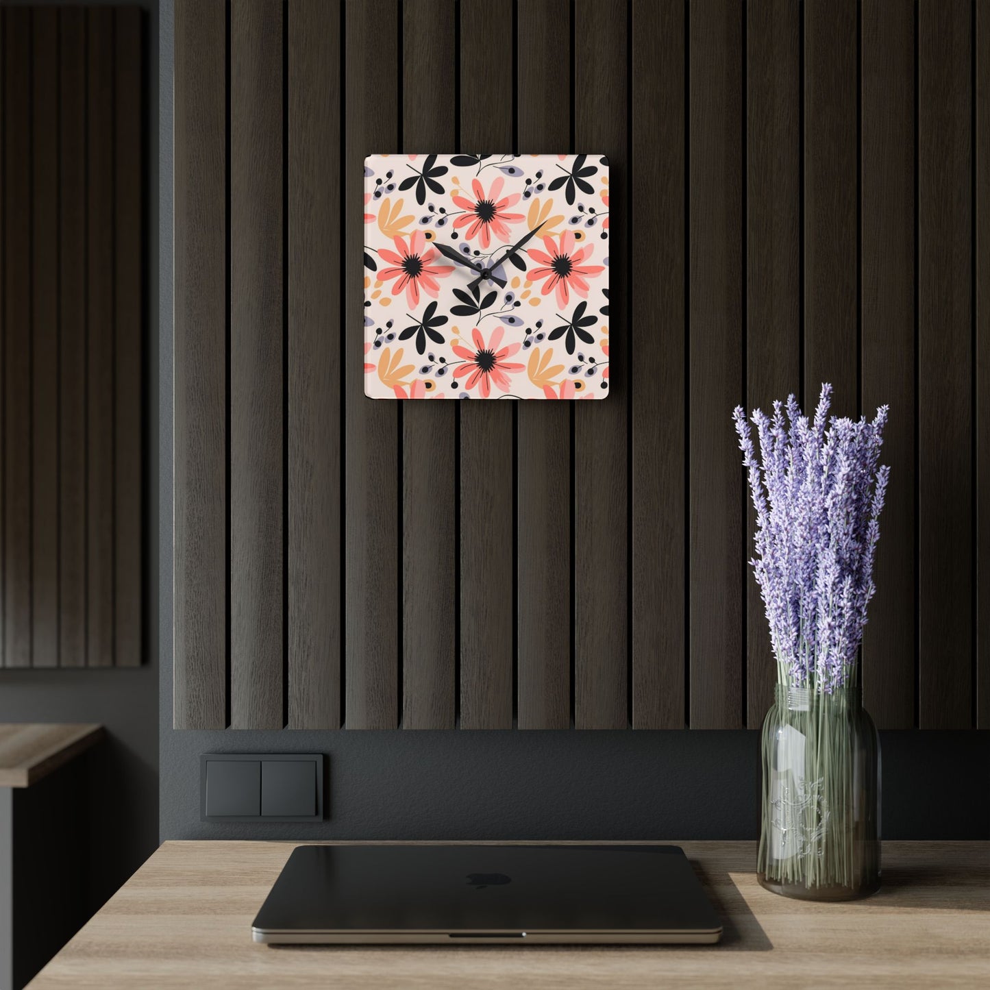 Floral Acrylic Wall Clock