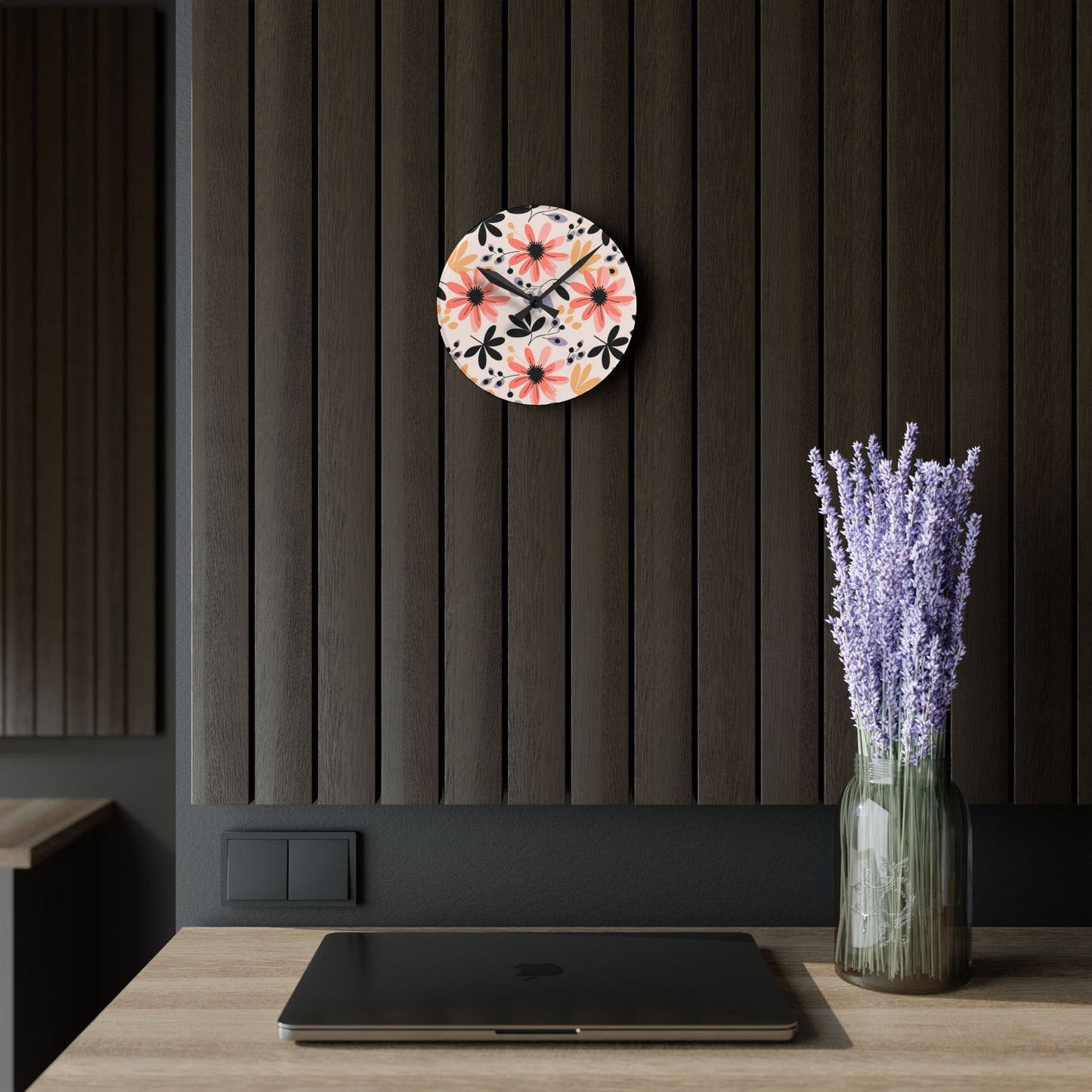Floral Acrylic Wall Clock