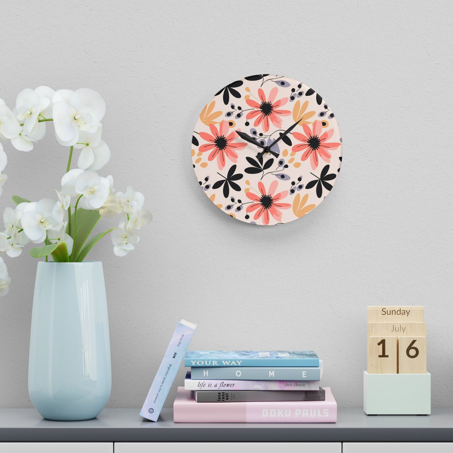 Floral Acrylic Wall Clock