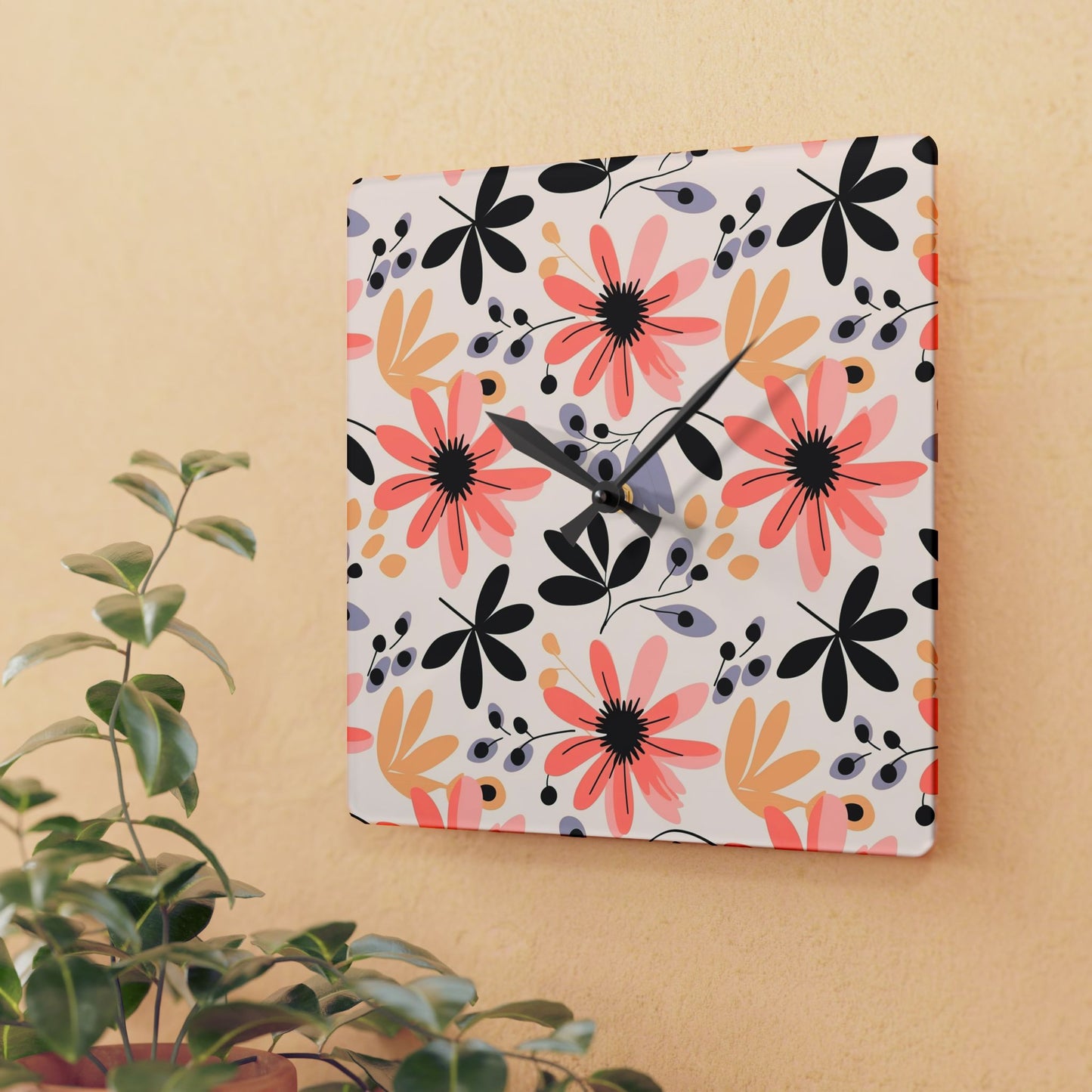 Floral Acrylic Wall Clock