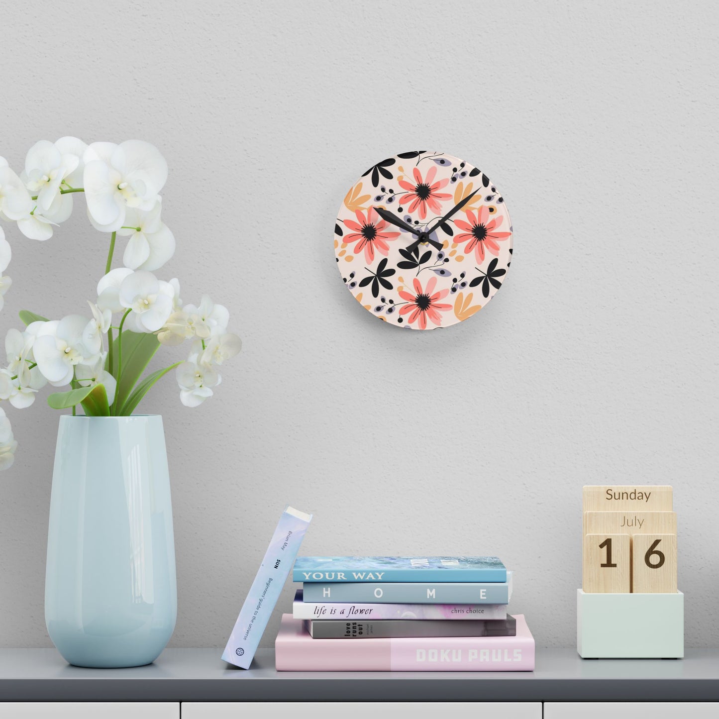 Floral Acrylic Wall Clock