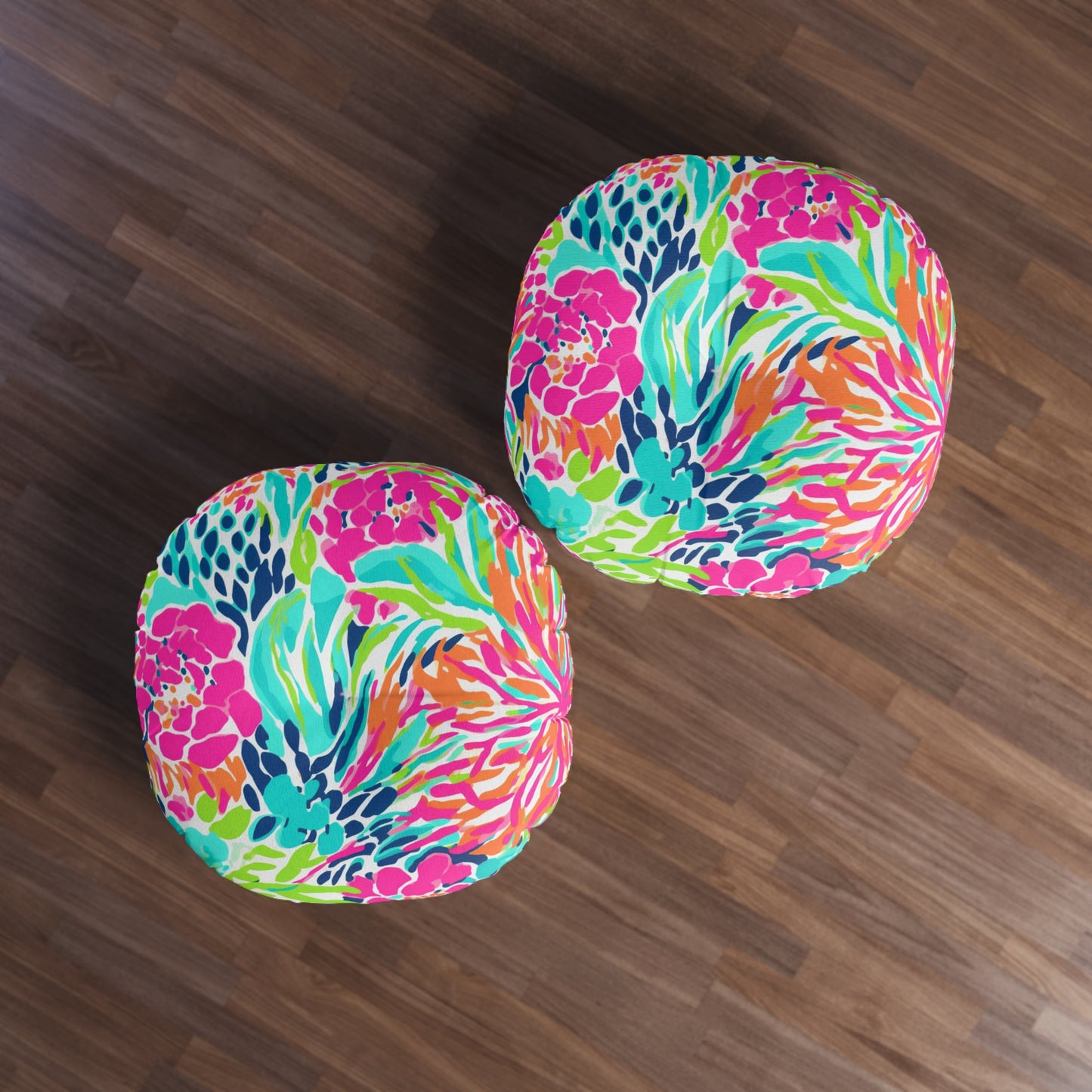 Vibrant Floral Round Tufted Floor Pillow