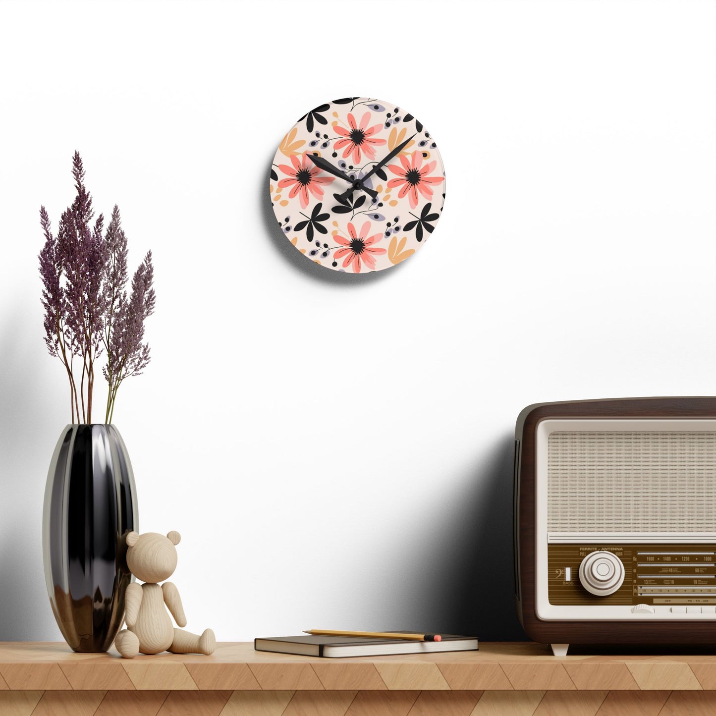 Floral Acrylic Wall Clock