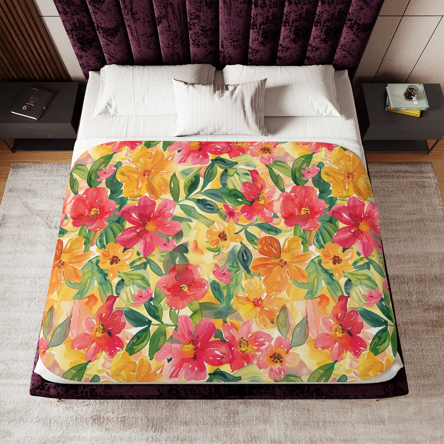 Vibrant Floral Sherpa Blanket