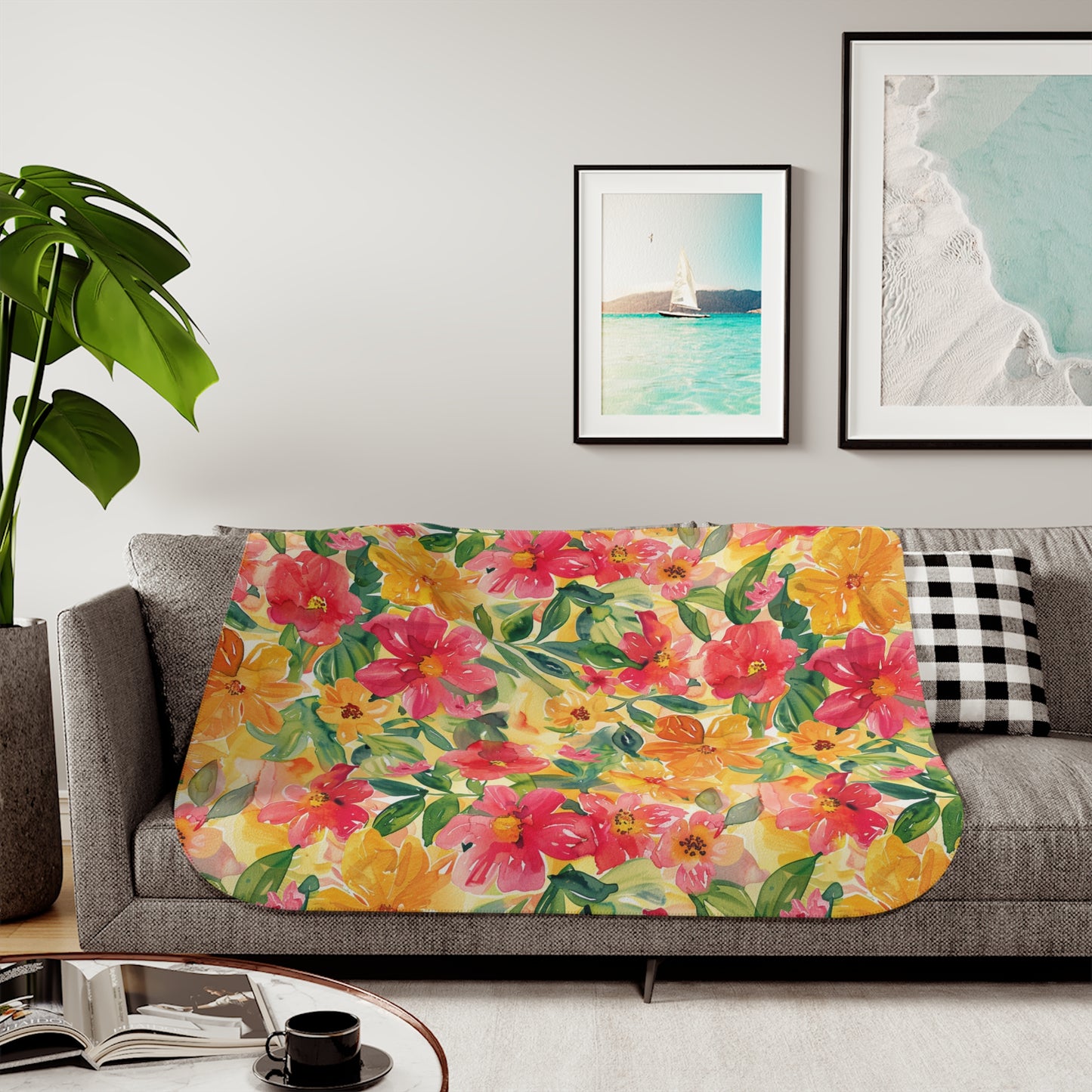 Vibrant Floral Sherpa Blanket