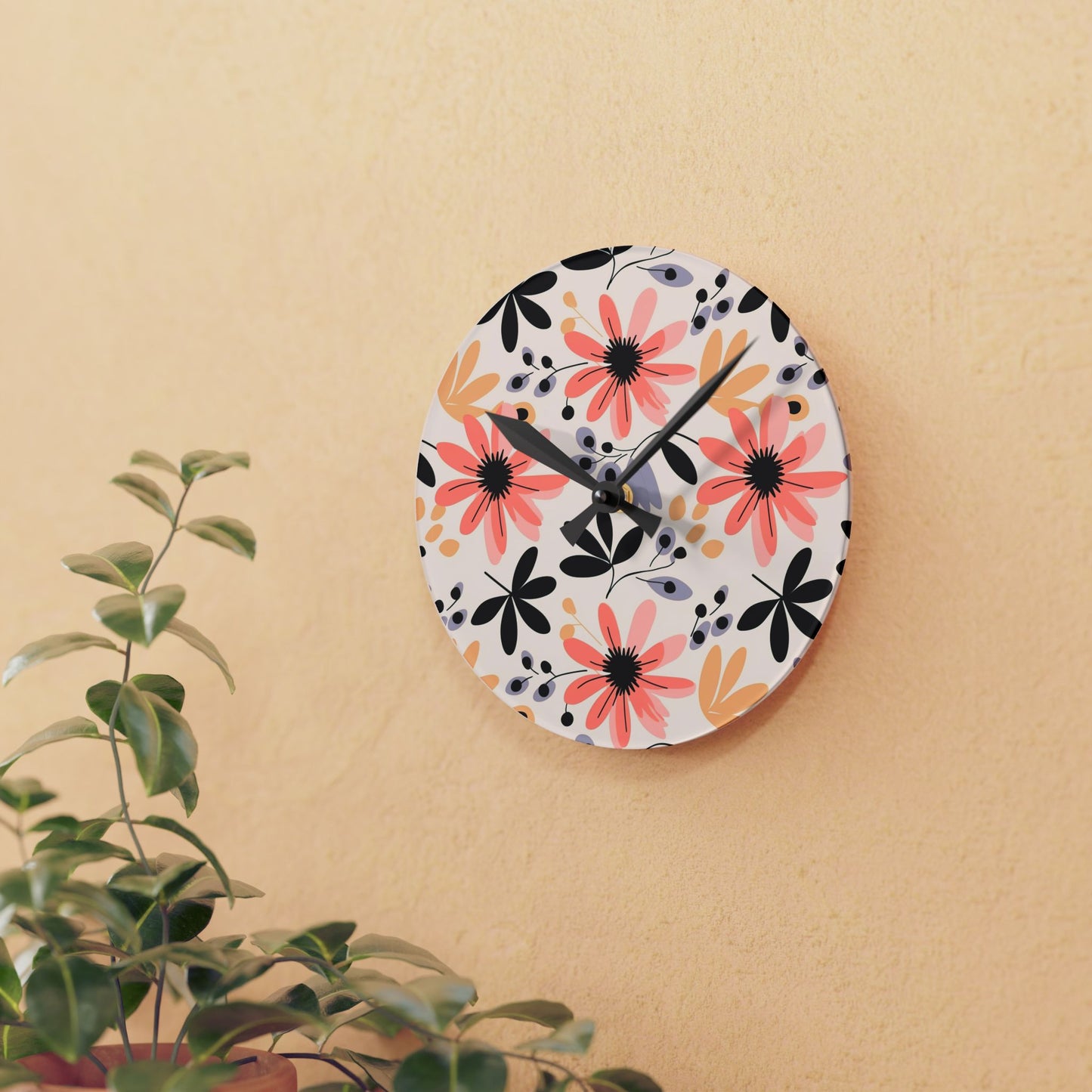 Floral Acrylic Wall Clock
