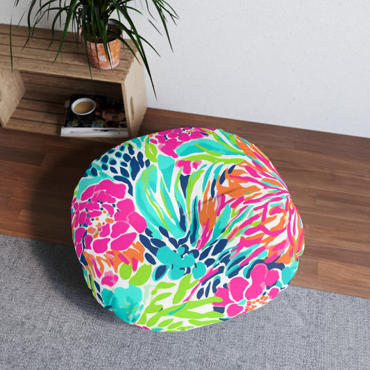 Vibrant Floral Round Tufted Floor Pillow