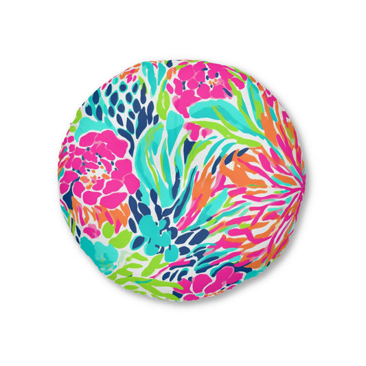Vibrant Floral Round Tufted Floor Pillow